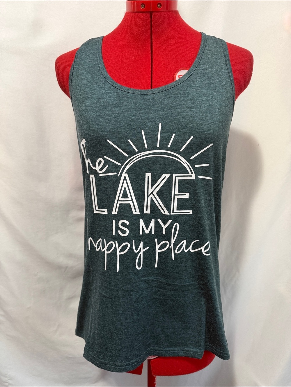 Women's Teal Graphic Tank - Lake Is My Happy Place